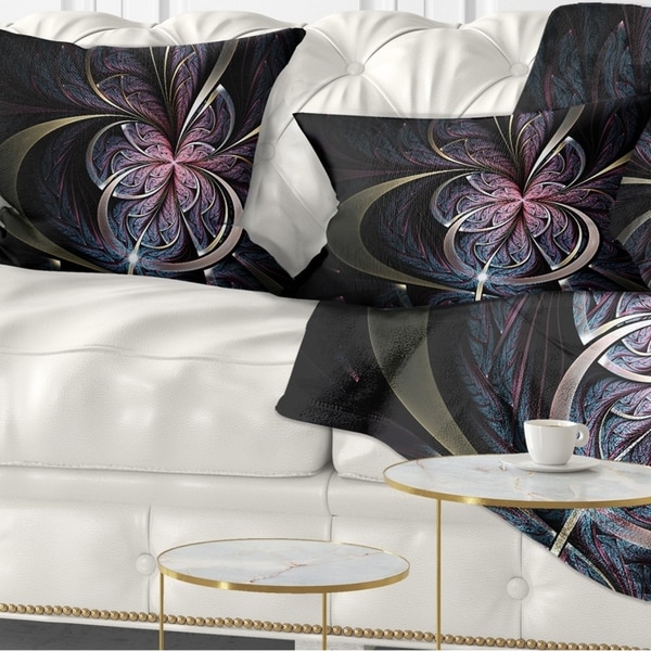 Designart 'Dark Blue Fractal Butterfly Flower' Floral Throw Pillow