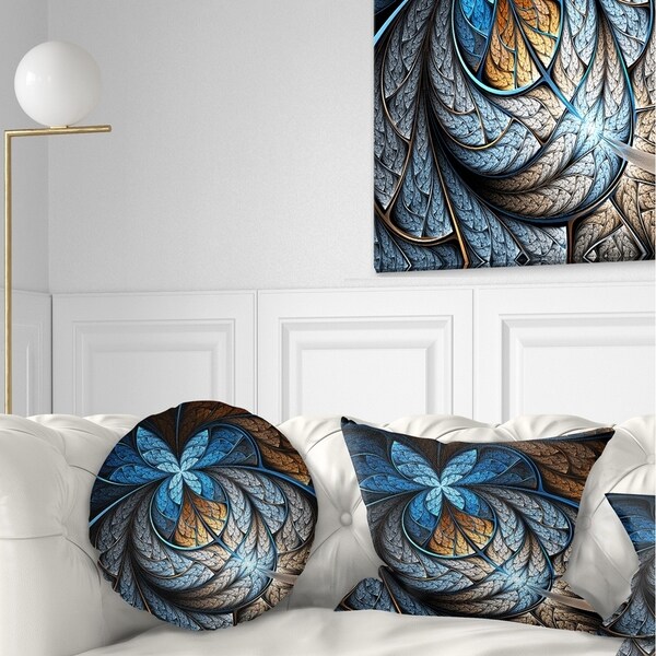 Designart 'Blue Brown Fractal Flower Pattern' Floral Throw Pillow