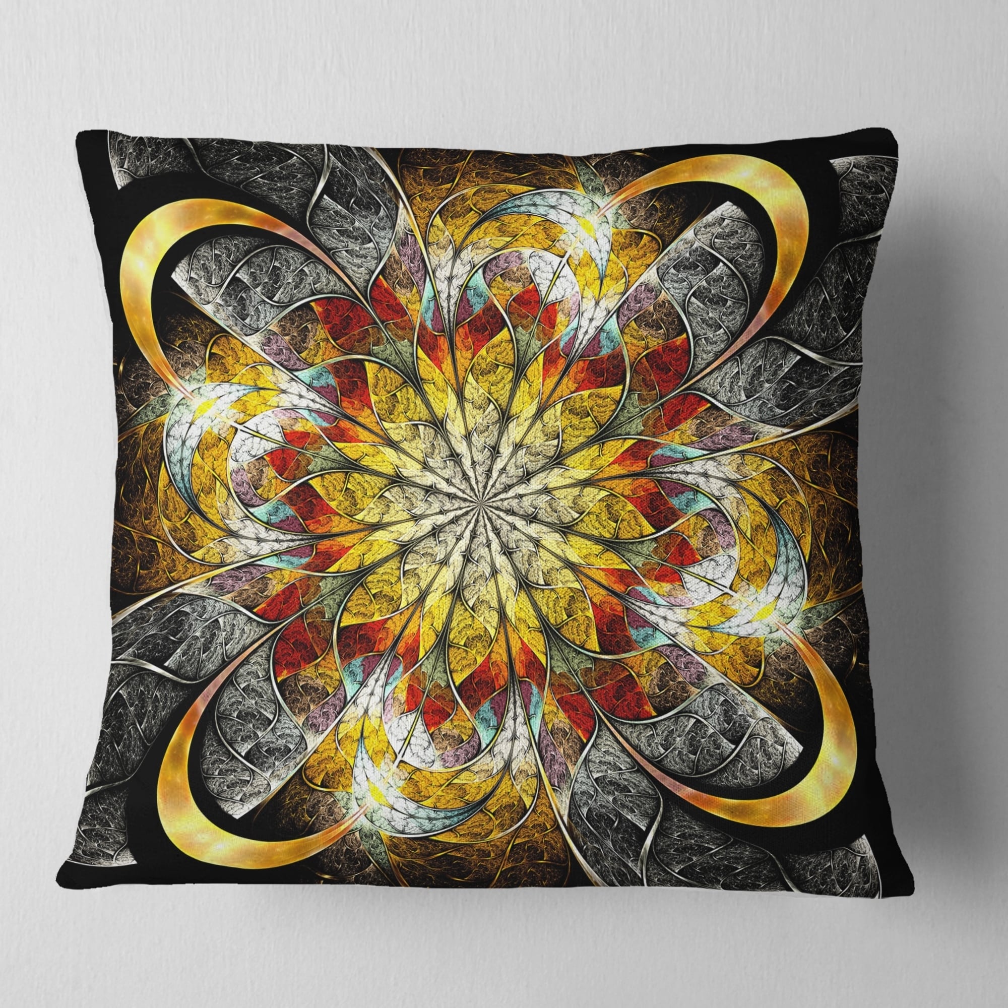 Insert Printed On Both Side Sofa Throw Pillow 12 In Designart Cu8892 12 20 Symmetrical Golden Flower Floral Lumbar Cushion Cover For Living Room X 20 In In Home Décor Home Kitchen