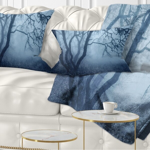 Designart 'Tree in Foggy Dark Forest' Landscape Photography Throw Pillow