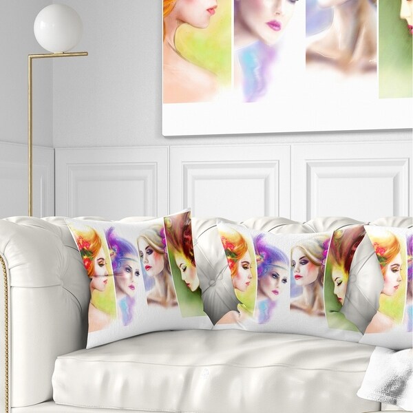Designart 'Colorful Women Face Collage' Abstract Portrait Throw Pillow