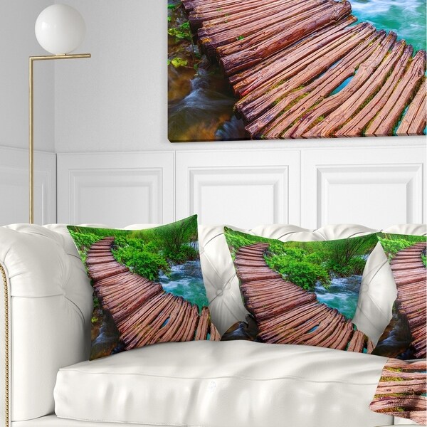 Designart 'Wooden Bridge in National Park' Landscape Photography Throw Pillow