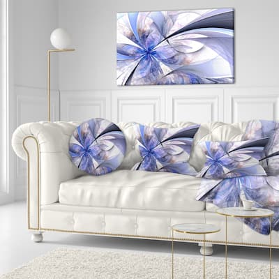 Designart 'Blue Fractal Flower Design in White' Floral Throw Pillow