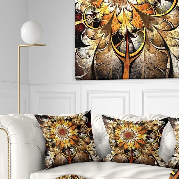 Designart 'Fractal Flower Dark Yellow' Floral Throw Pillow