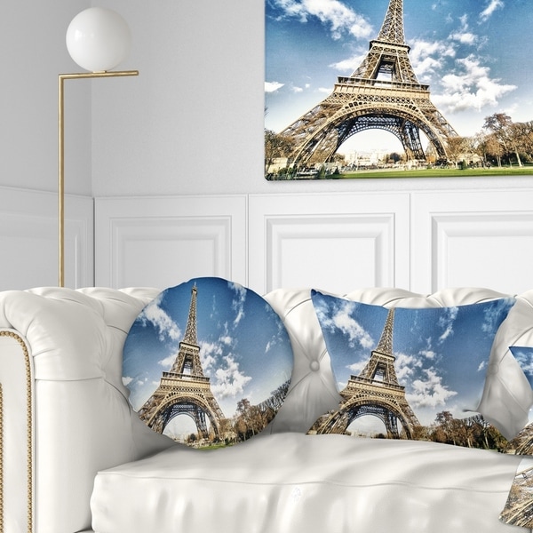 Designart 'Eiffel Under Dark Cloudy Sky' Landscape Photography Throw Pillow