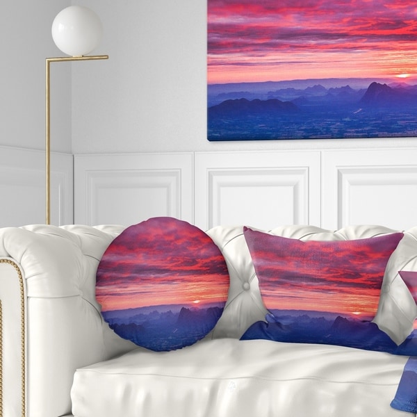 Designart 'Red and Blue Winter Mountains' Landscape Photography Throw Pillow
