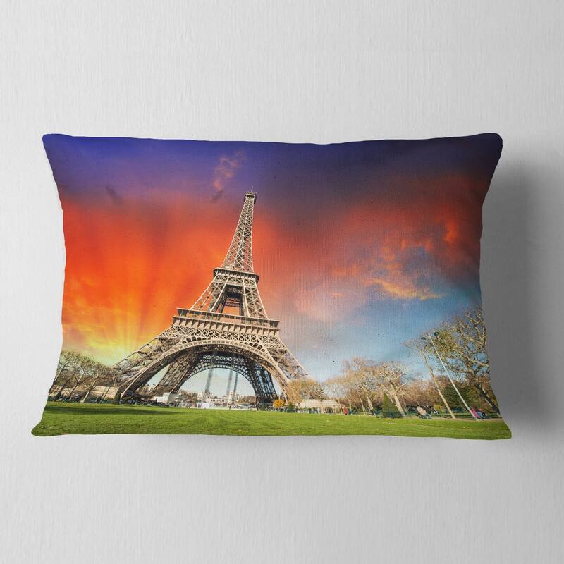 Designart 'Paris Eiffel TowerUnder Colorful Sky' Landscape Photo Throw Pillow