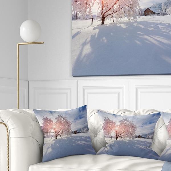 Designart 'Winter in Carpathian Village' Landscape Photo Throw Pillow