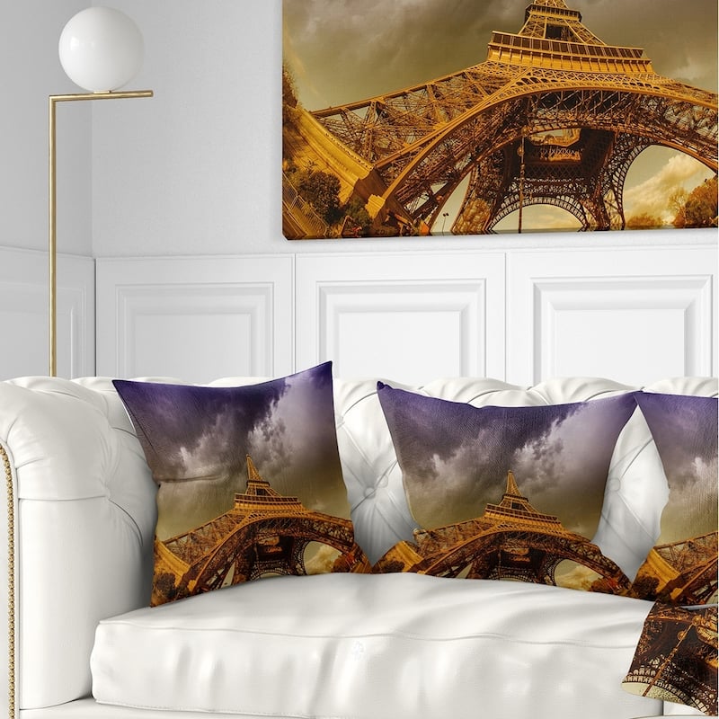 Designart 'Paris Eiffel Towerand Gorgeous Sky' Photography Throw Pillow - Square - 16 in. x 16 in. - Small