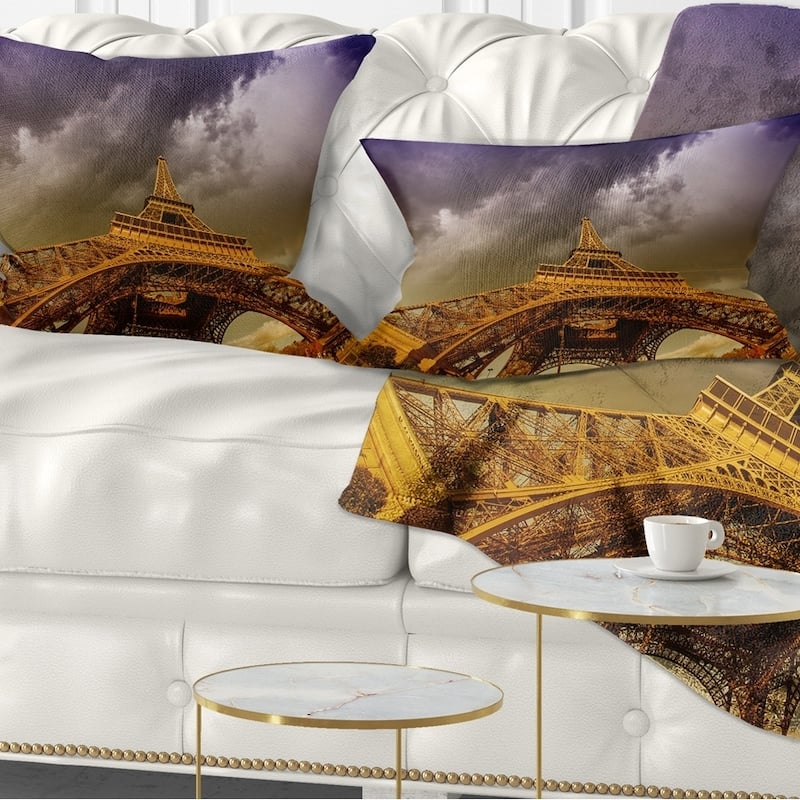 Designart 'Paris Eiffel Towerand Gorgeous Sky' Photography Throw Pillow - Rectangle - 12 in. x 20 in. - Medium