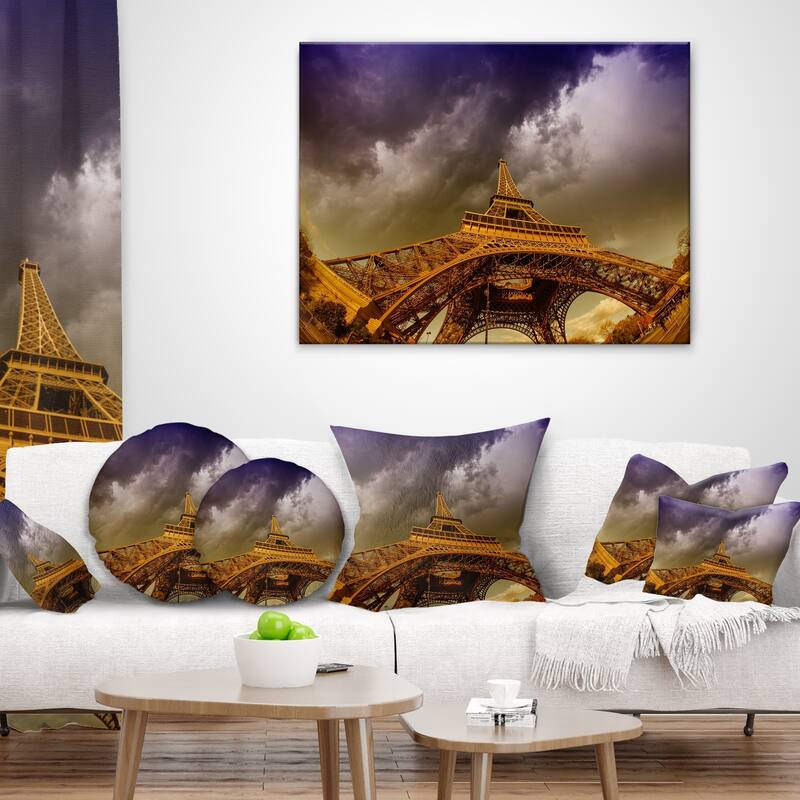Designart 'Paris Eiffel Towerand Gorgeous Sky' Photography Throw Pillow
