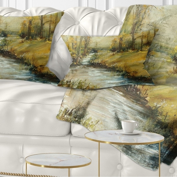 Designart 'Brook in Autumn Oil Painting' Landscape Painting Throw Pillow