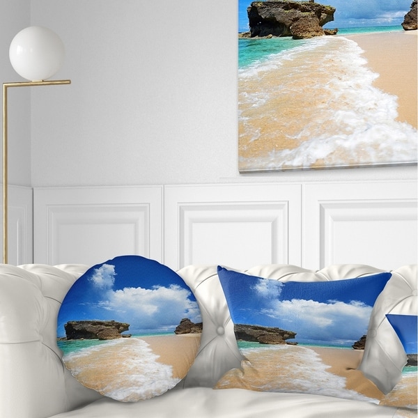 Designart 'Emerald Green of Okinawa' Beach Photography Throw Pillow