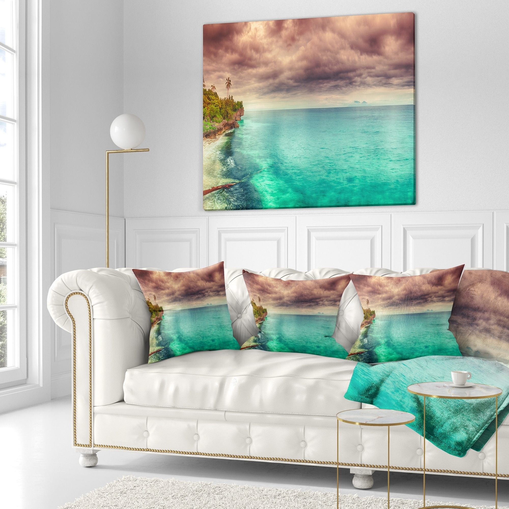 Designart 'Green Sunset Panorama View' Seascape Photography