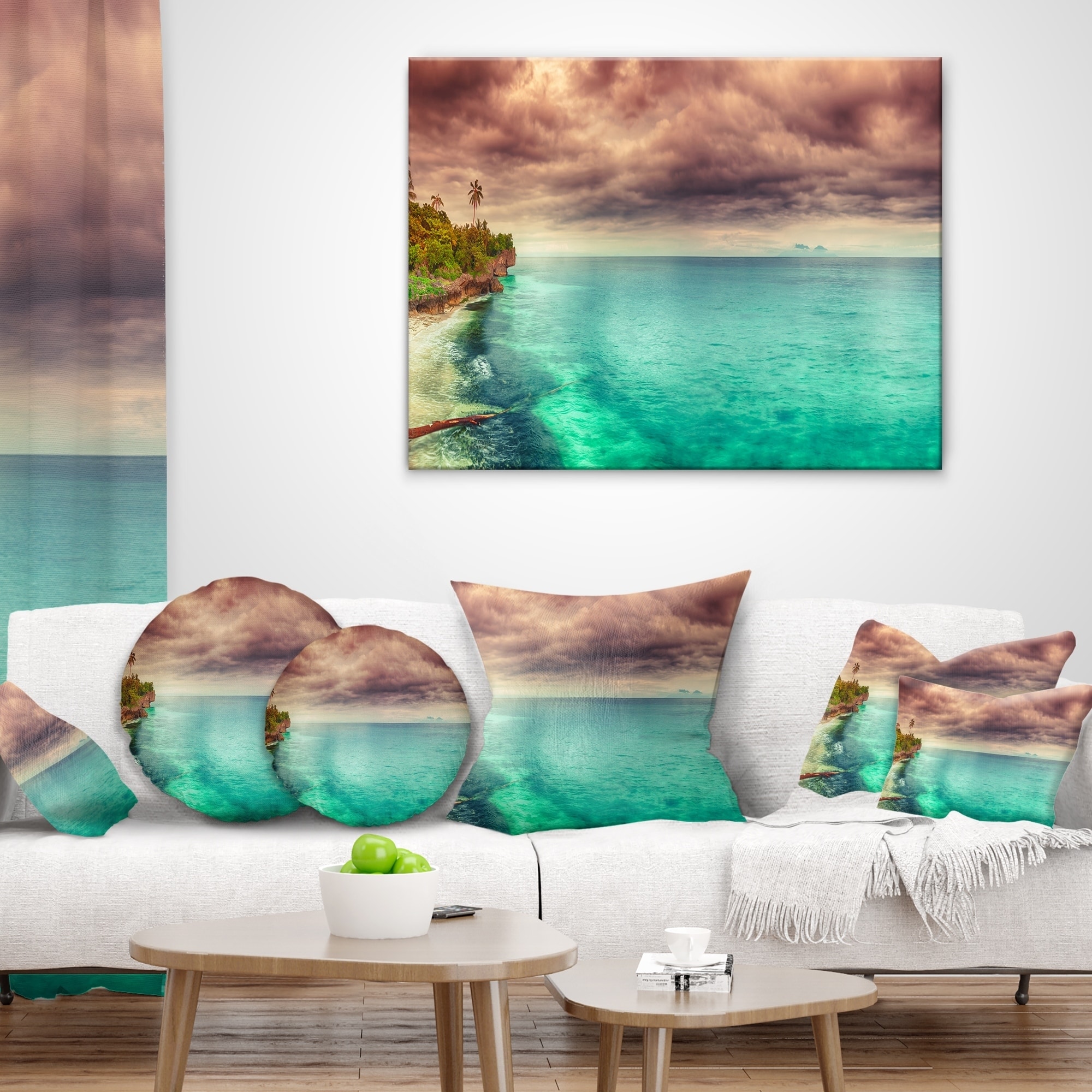 Designart 'Green Sunset Panorama View' Seascape Photography