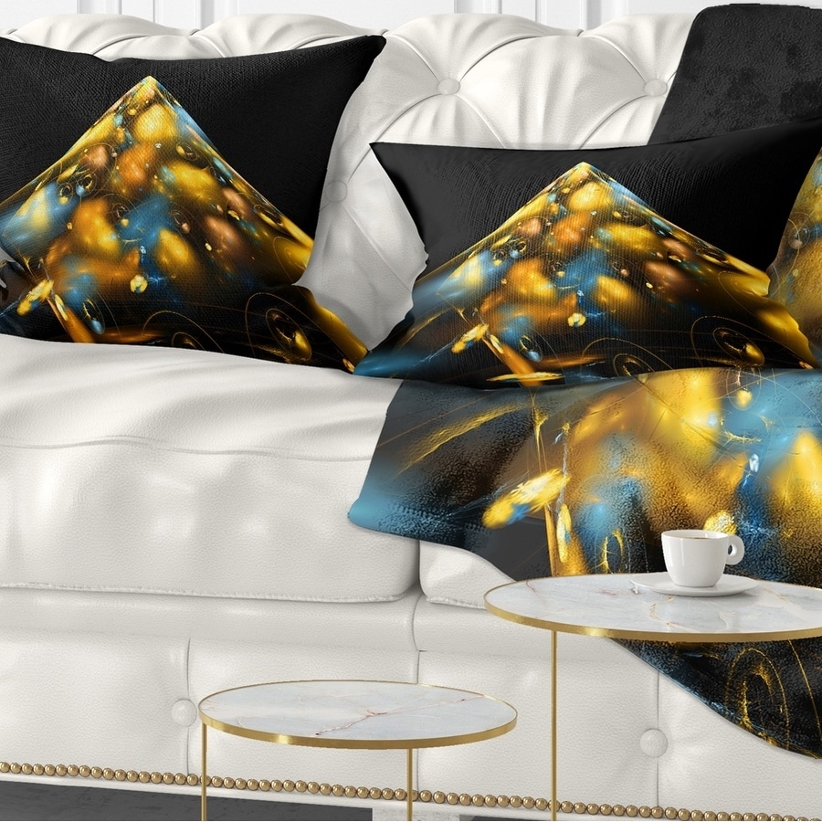 Designart 'Fractal Golden Blue Structure' Contemporary Throw Pillow - Square - 18 in. x 18 in. - Medium