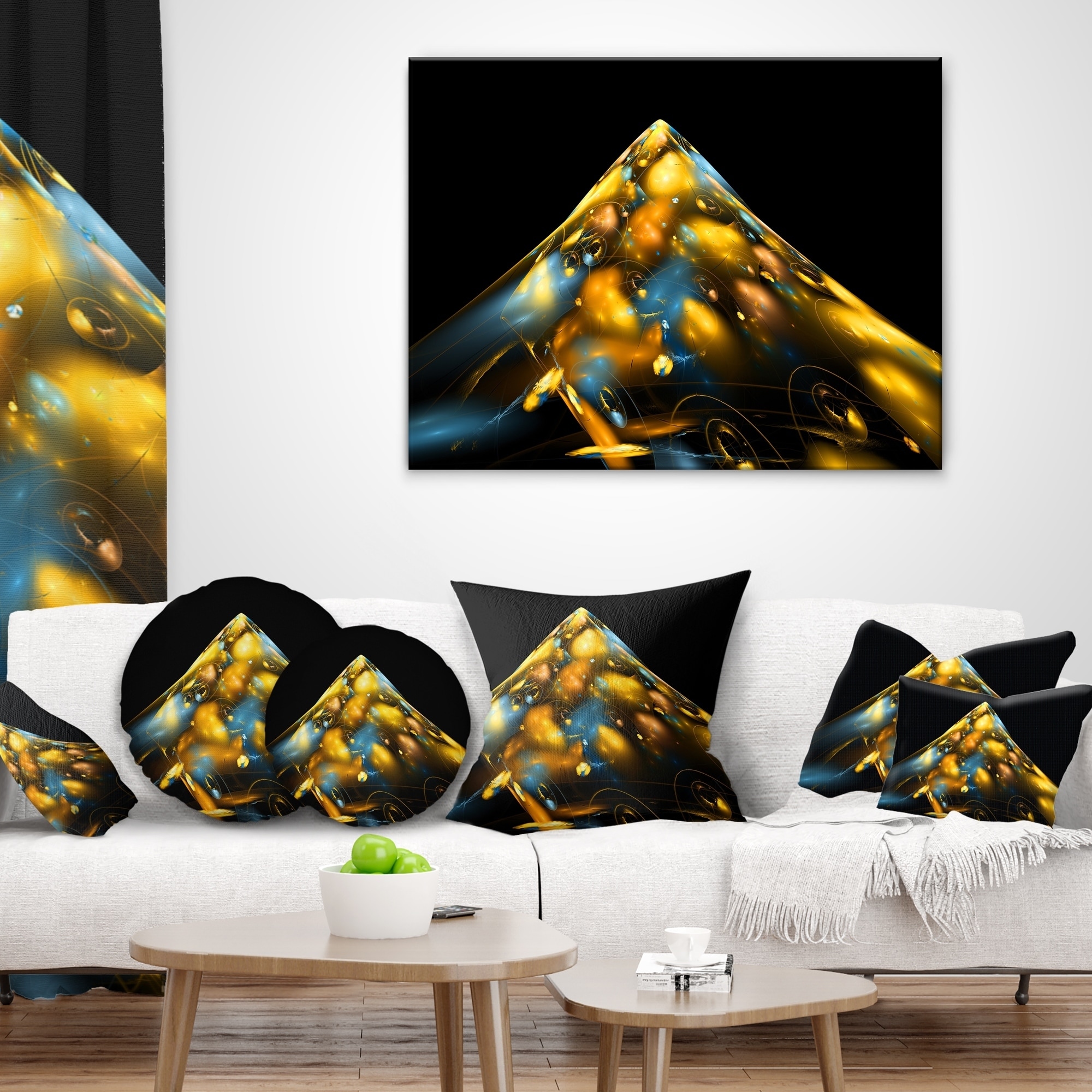 Designart 'Fractal Golden Blue Structure' Contemporary Throw Pillow - Square - 18 in. x 18 in. - Medium