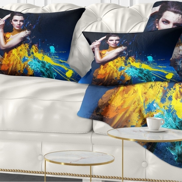 Designart 'Sexy Woman in Long Yellow Robes' Portrait Throw Pillow