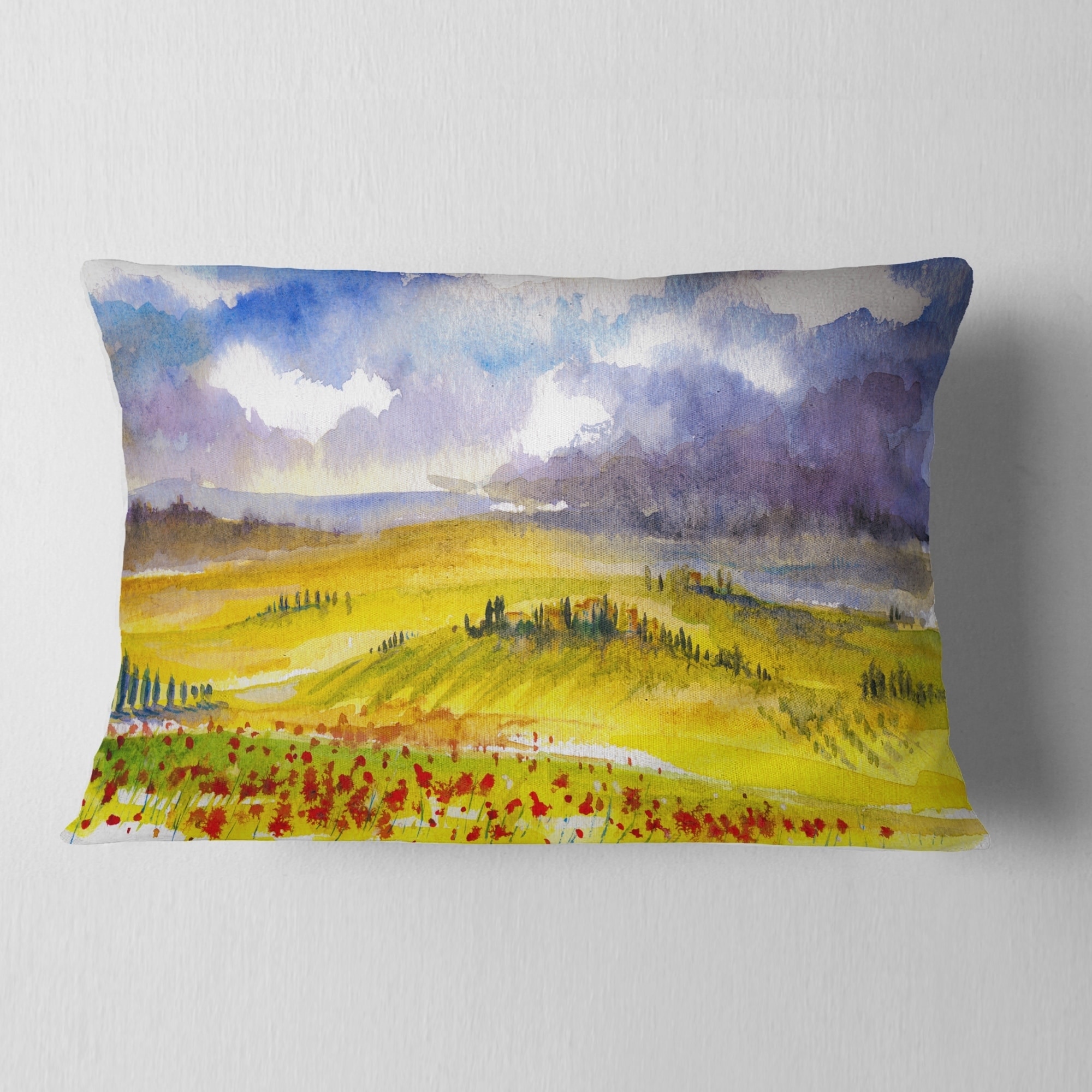 in Designart CU9277-26-26 Beautiful Tuscan Hills Italy Landscape Painting Cushion Cover for Living Room Insert Printed On Both Side x 26 in Sofa Throw Pillow 26 in
