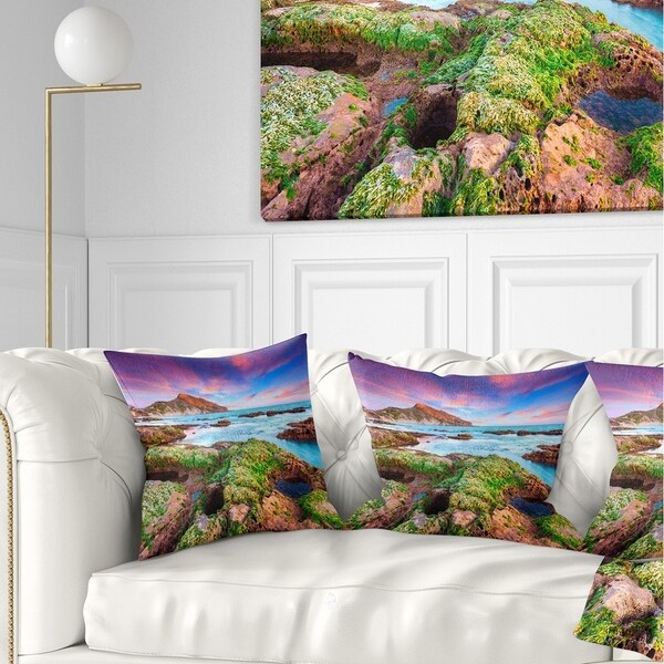 Designart 'Giallonardo Beach Spring Sunset' Seashore Photo Throw Pillow