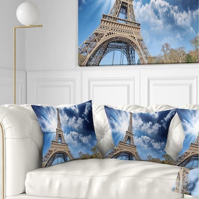 Designart 'Eiffel Under Blue Sky' Skyline Photography Throw Pillow
