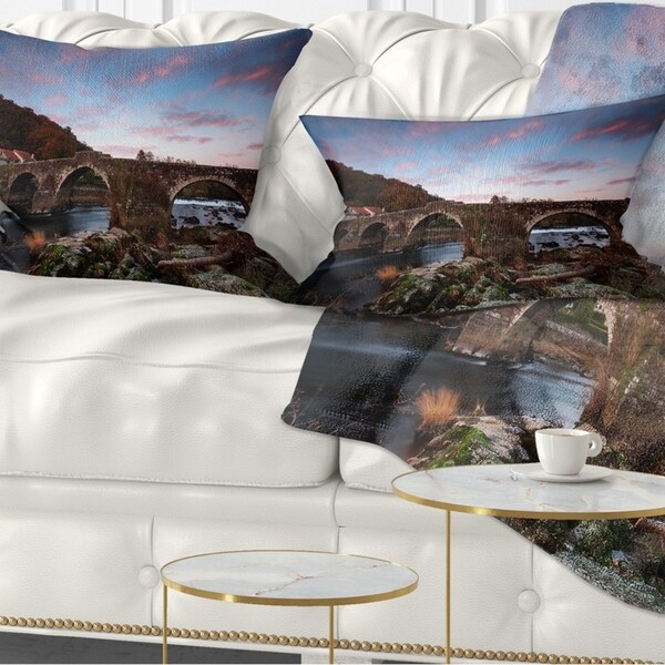 Designart 'Old Roman Bridge in Spain' Landscape Photo Throw Pillow