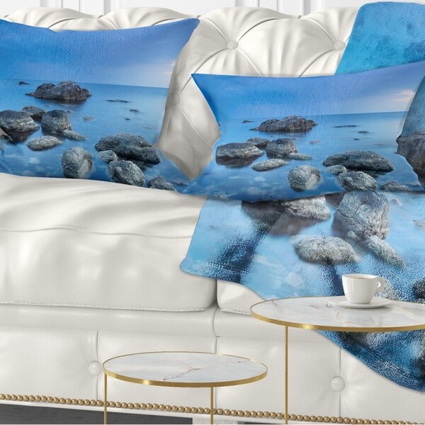 Designart 'Rocky Blue Sea' Seascape Photography Throw Pillow