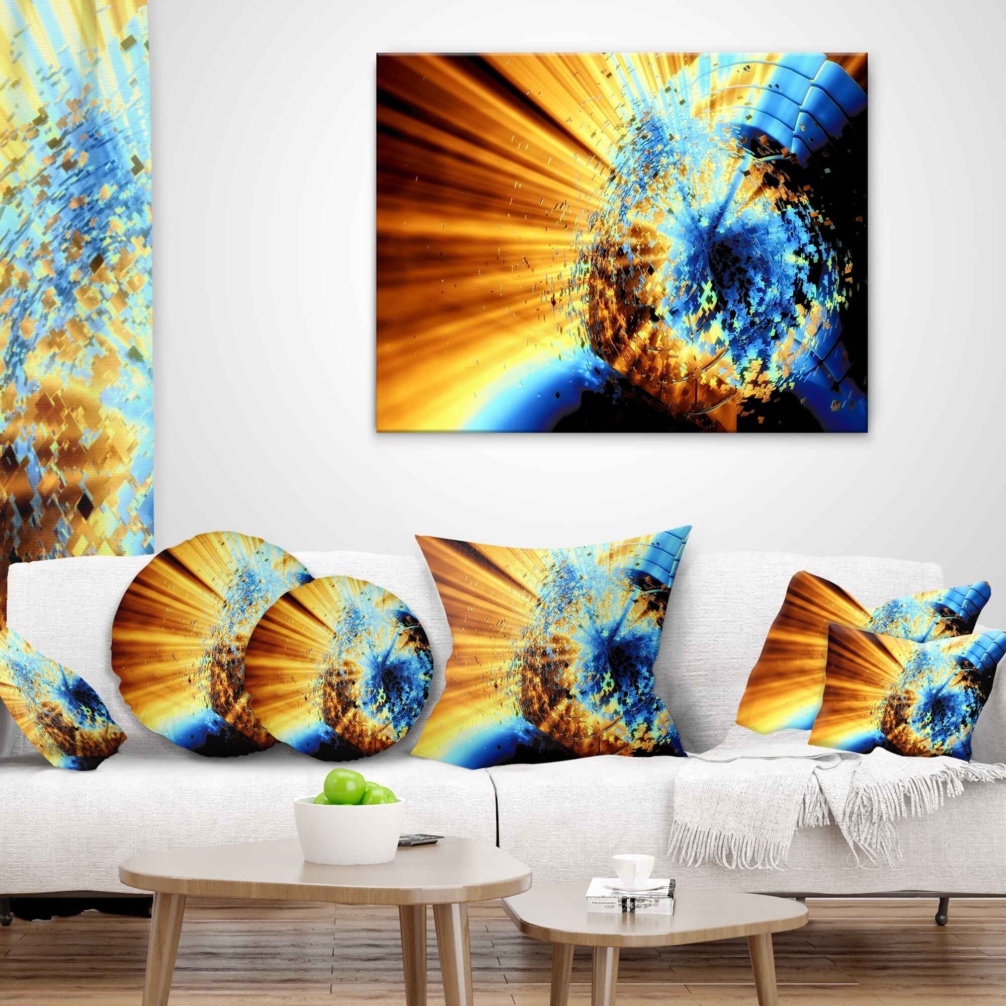 Designart 'Fractal Golden Blue Structure' Contemporary Throw Pillow - Square - 18 in. x 18 in. - Medium