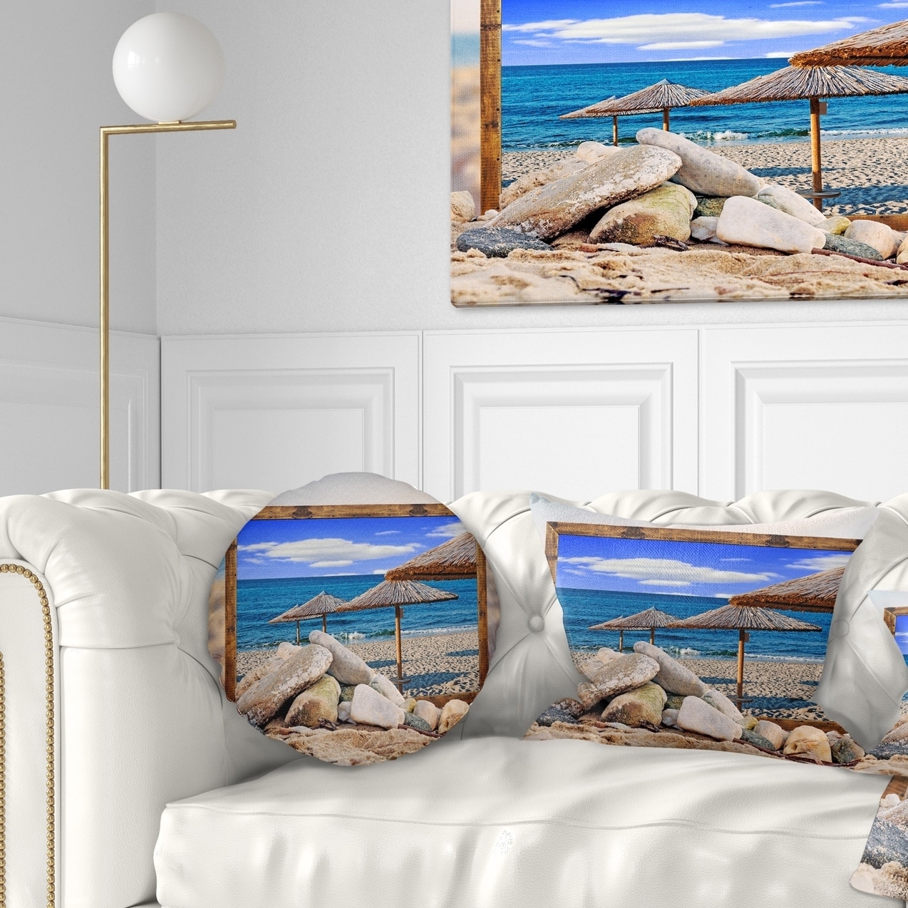 Insert Printed On Both Side Designart Cu9471 18 18 Framed Effect Beach Umbrellas Seashore Cushion Cover For Living Room Sofa Throw Pillow 18 In In X 18 In Throw Pillow Covers