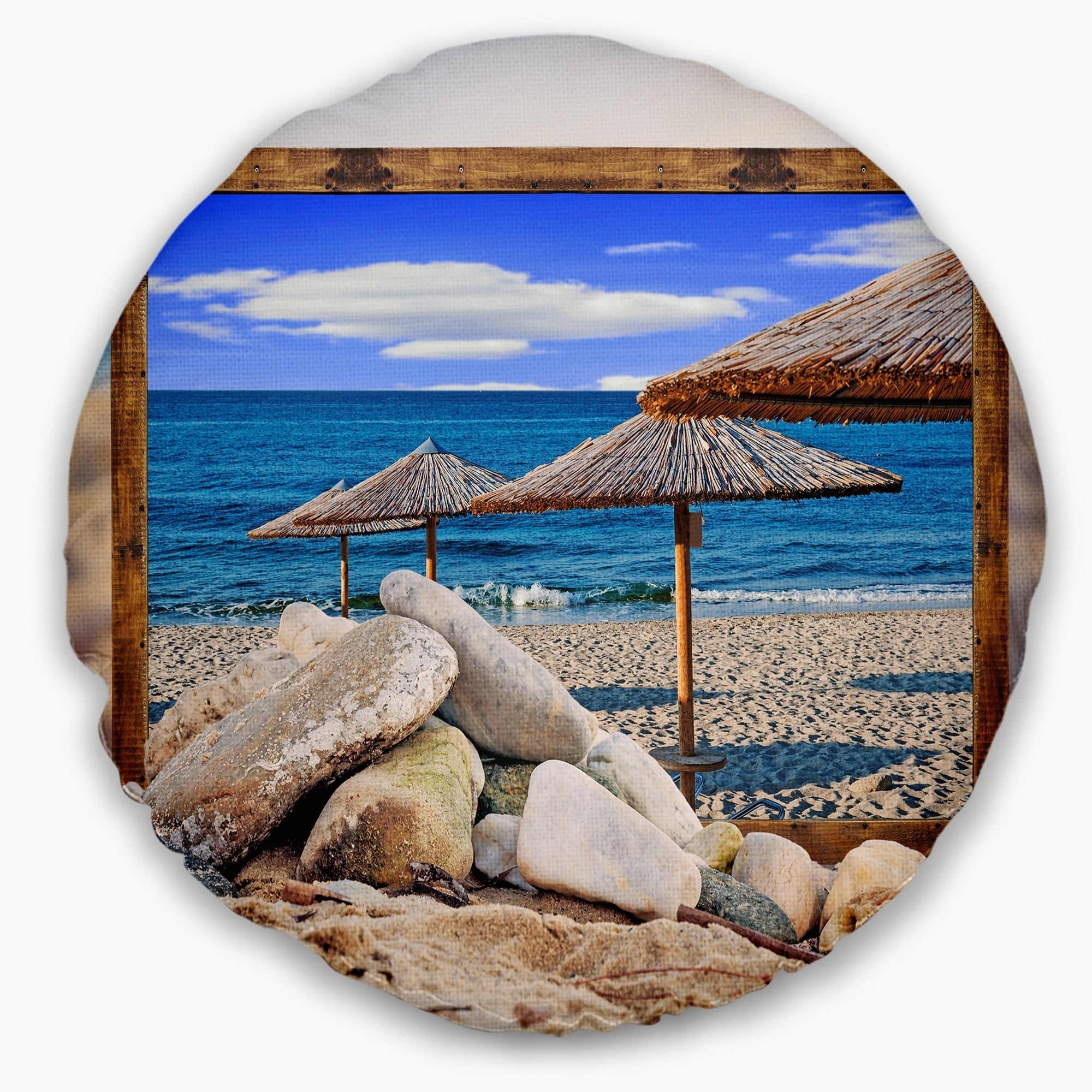 Insert Printed On Both Side Designart Cu9471 18 18 Framed Effect Beach Umbrellas Seashore Cushion Cover For Living Room Sofa Throw Pillow 18 In In X 18 In Throw Pillow Covers