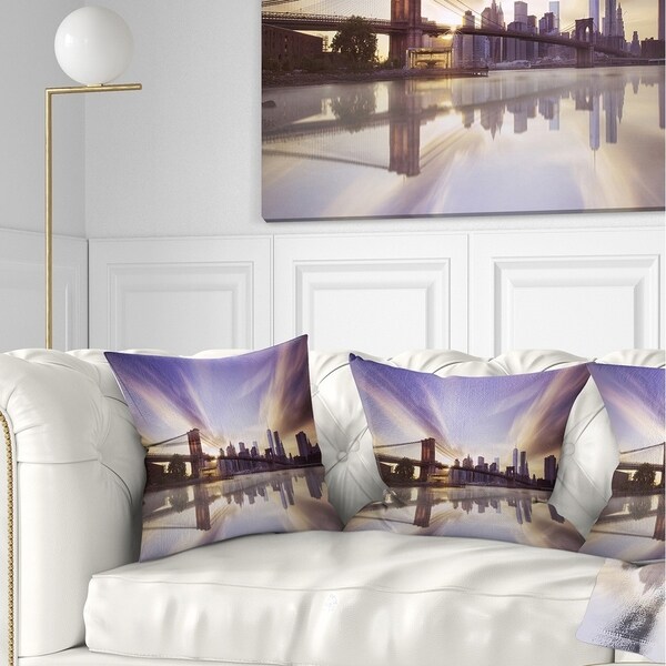 Designart 'Purple Sky Over Brooklyn Bridge' Cityscape Photo Throw Pillow