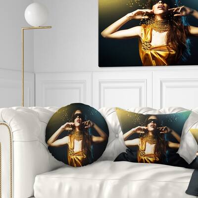 Designart 'Woman in Yellow with Mask' Portrait Throw Pillow