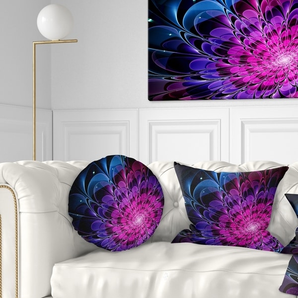 Designart Fractal Purple Rose Flower Floral Throw Pillow Bed