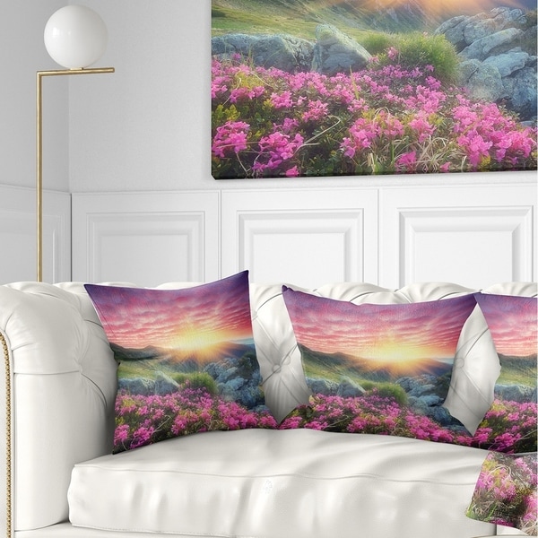 Designart 'Morning with Flowers in Mountains' Landscape Photography Throw Pillow