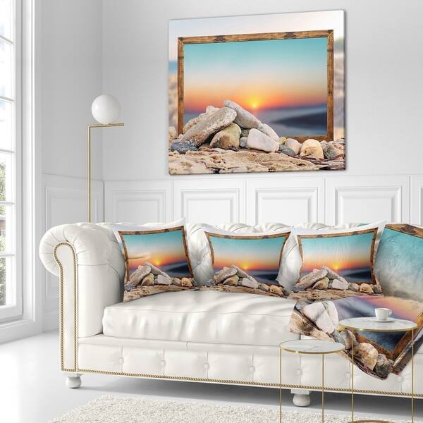 Designart Framed Effect Blurred Beach Seashore Throw Pillow On Sale Overstock 20946811