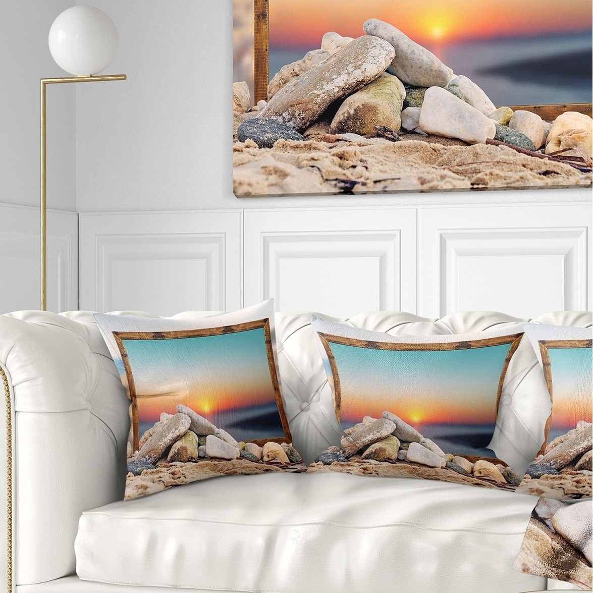 Designart Framed Effect Blurred Beach Seashore Throw Pillow On Sale Overstock 20946811