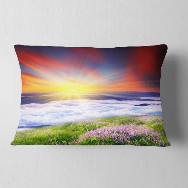 Designart Sunrise With Blooming Flowers Landscape Printed Throw Pillow On Sale Overstock 20946839