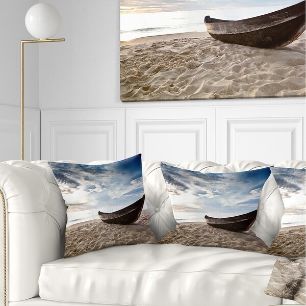 Designart 'Old Fisherman Boat' Seashore Photography Throw Pillow