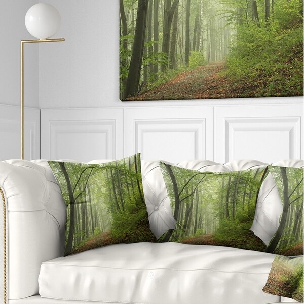 Designart 'Early Green Fall Forest' Landscape Photo Throw Pillow