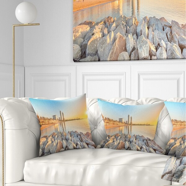 Designart 'Barceloneta Beach in Barcelona' Seashore Photo Throw Pillow