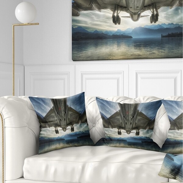 Designart 'Plane Over Beach and Sea' Seashore Photography Throw Pillow