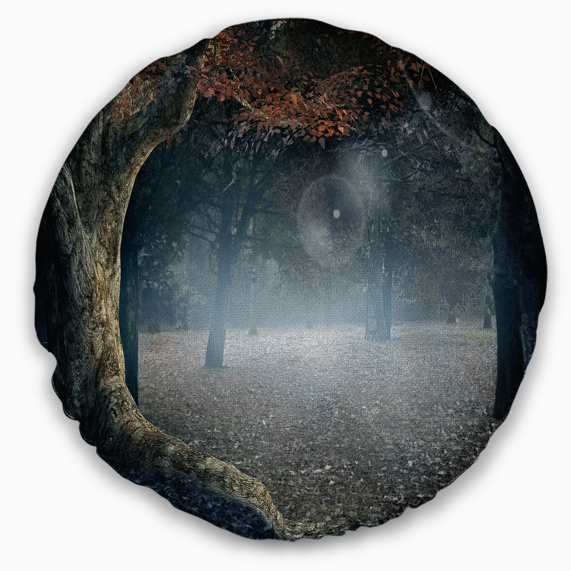 Designart Big Trees in Dark Foggy Forest - Landscape Photography Throw  Pillow - 12x20 