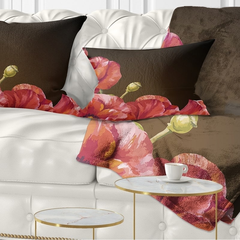 Designart 'Poppy Flowers Vector Art' Floral Throw Pillow - Rectangle - 12 in. x 20 in. - Medium