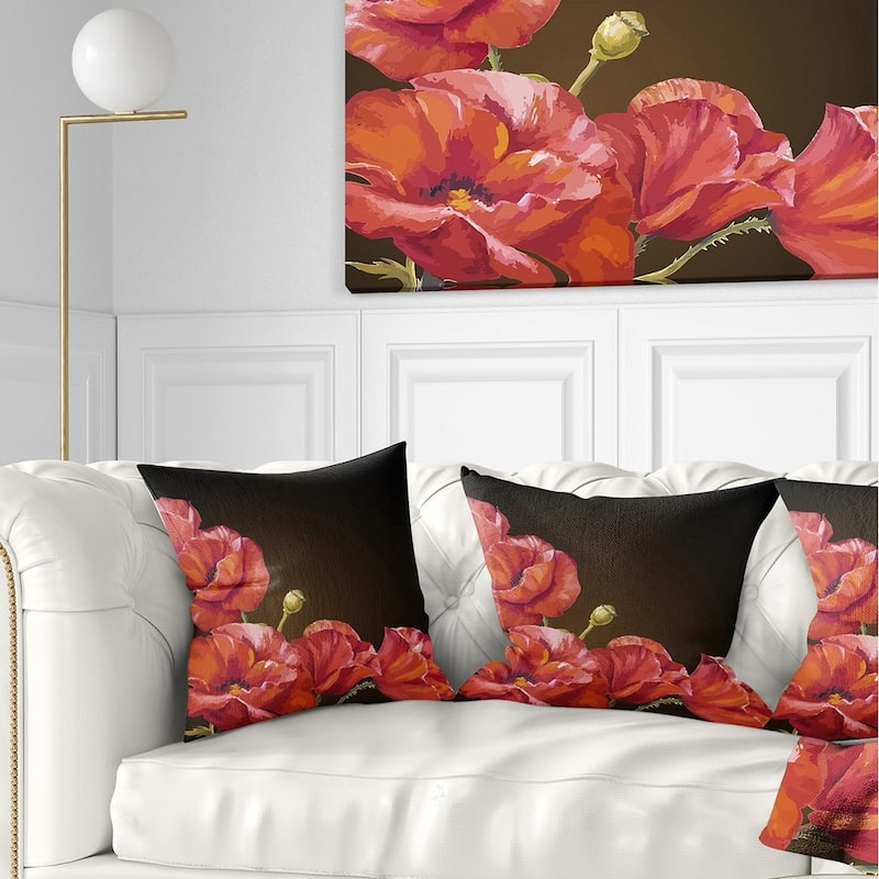 Designart 'Poppy Flowers Vector Art' Floral Throw Pillow - Square - 18 in. x 18 in. - Medium