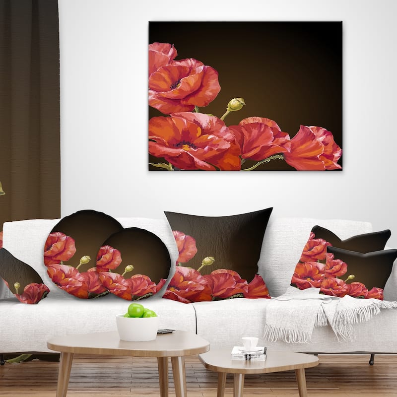 Designart 'Poppy Flowers Vector Art' Floral Throw Pillow