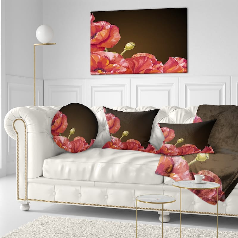 Designart 'Poppy Flowers Vector Art' Floral Throw Pillow