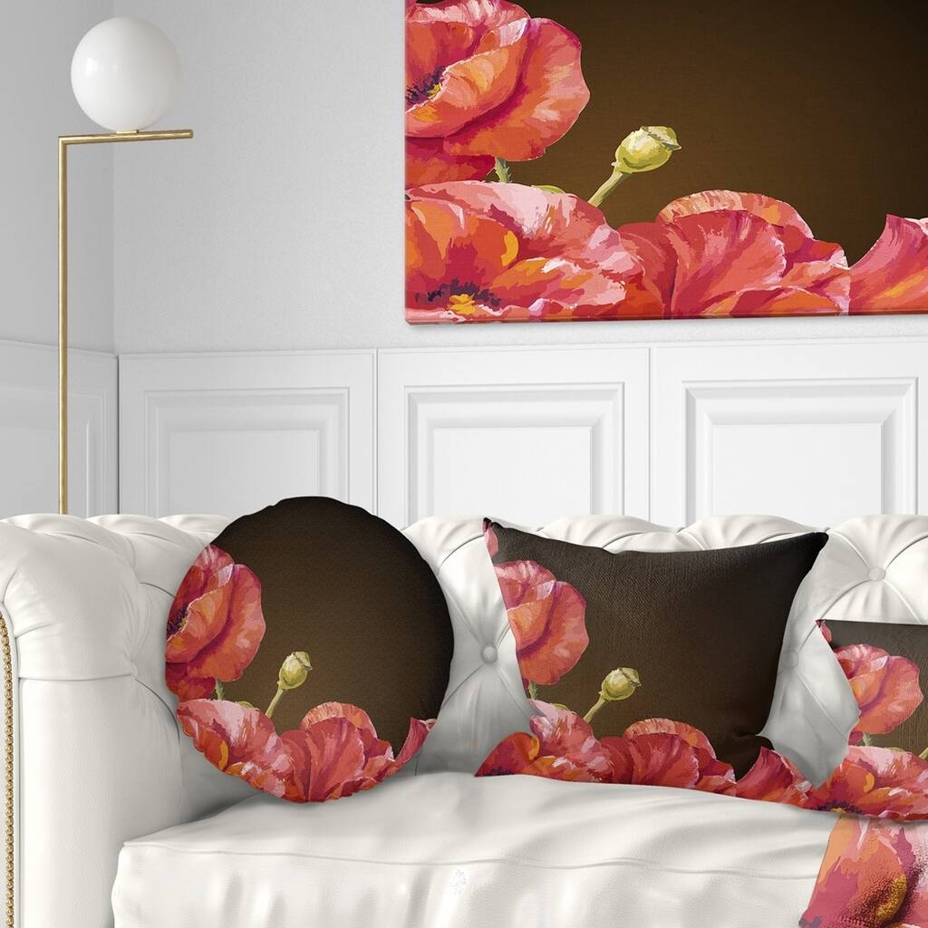Designart 'Poppy Flowers Vector Art' Floral Throw Pillow