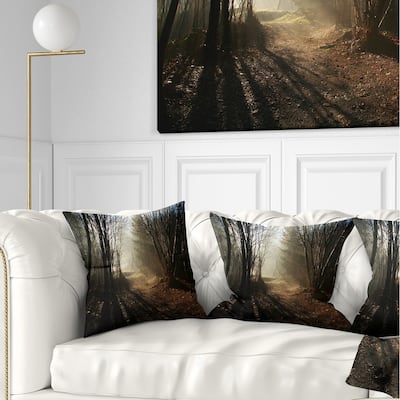 Designart 'Dark Path in Fall Foggy Forest' Landscape Photography Throw Pillow