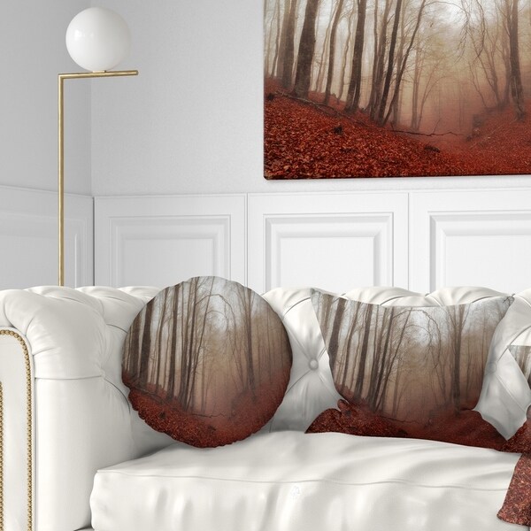 in x 18 in Sofa Throw Pillow 18 in Insert Printed On Both Side Designart CU9809-18-18 Red Leaves in Foggy Fall Forest Landscape Photography Cushion Cover for Living Room