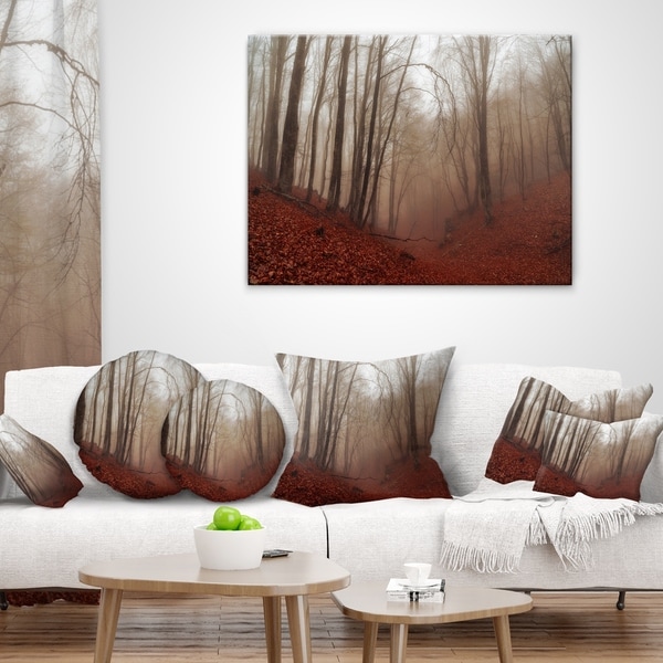 in x 18 in Sofa Throw Pillow 18 in Insert Printed On Both Side Designart CU9809-18-18 Red Leaves in Foggy Fall Forest Landscape Photography Cushion Cover for Living Room